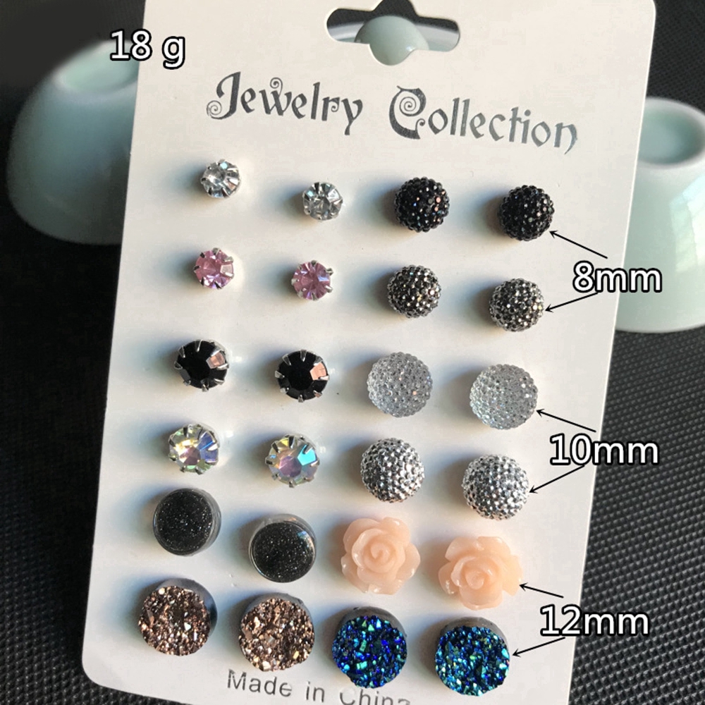 Bộ 12 đôi bông tai đính đá xinh xắn thời trang cho nữ