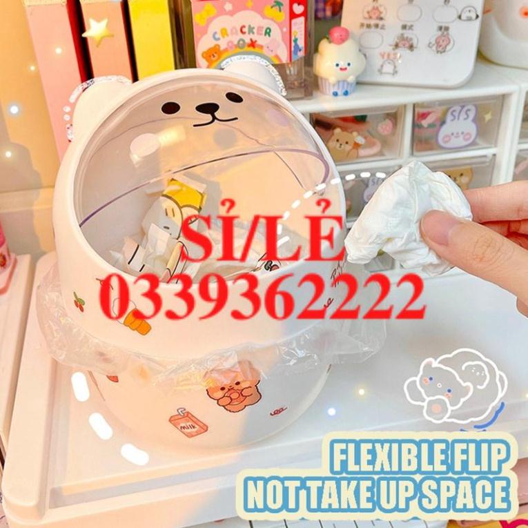 Hộp đựng bút/ rác để bàn có nắp mini hình gấu dễ thương MM  HAIANHSHOP