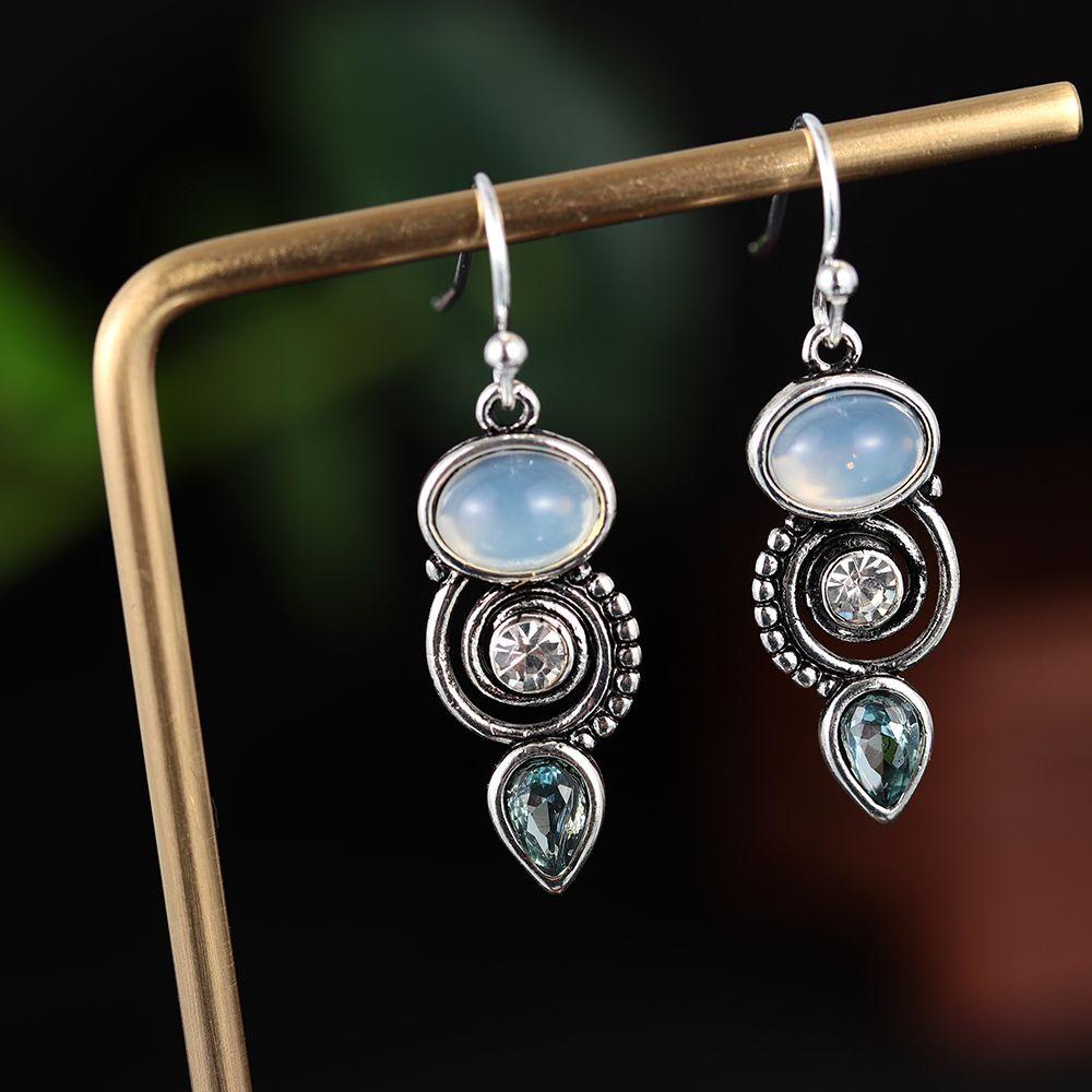 Borag 1 Cặp|Khuyên Tai Dạng Móc Phong Cách Vintage|Váy Cưới Màu Ngọc Lam