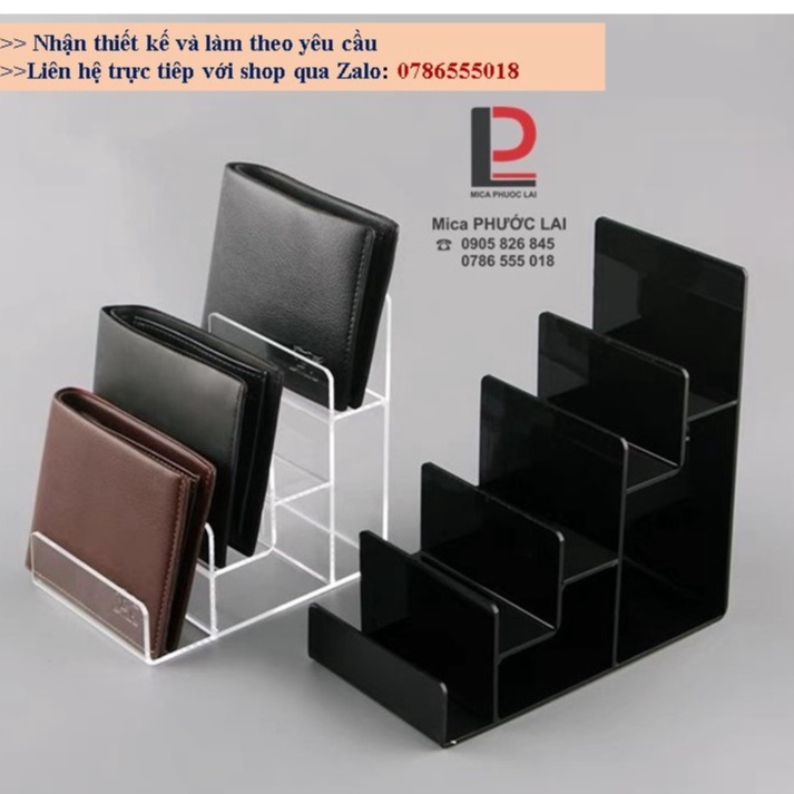 Kệ mica trưng bày ví, điện thoại, Giá đỡ bậc thang acrylic cao cấp