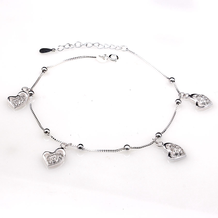 Lắc Chân Nữ BẠC HIỂU MINH LC199 Trái Tim Bạc Ý