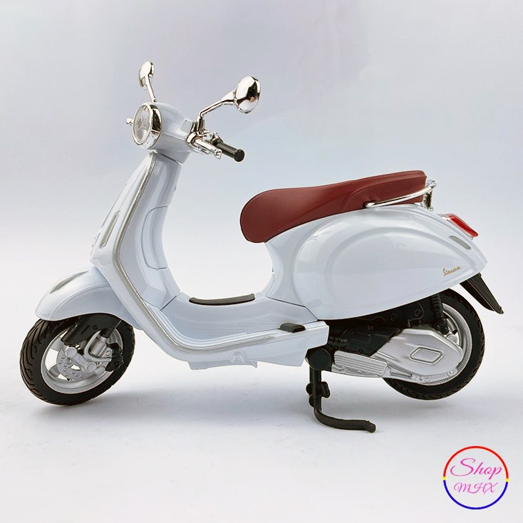 Xe mô hình mô tô Vespa Primavera TẶNG KÈM BIỂN SỐ tỉ lệ 1:12 hãng Welly