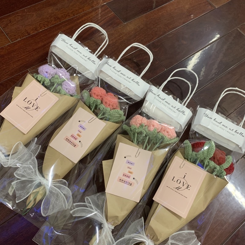 Bó hoa hồng mini len quà tặng handmade