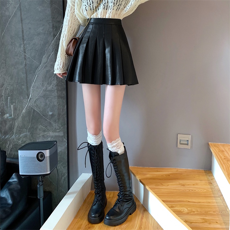 Xiaozhainv Chân Váy Ngắn Lưng Cao Xếp Ly Bằng Da Pu Phong Cách Hàn Quốc | BigBuy360 - bigbuy360.vn
