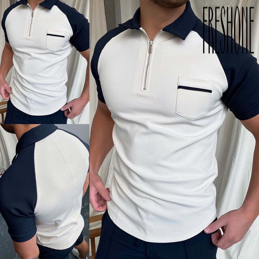Fh Áo Thun Dáng Rộng Cổ Bẻ Phối Túi Khóa Kéo Thời Trang Mùa Hè Cho Nam