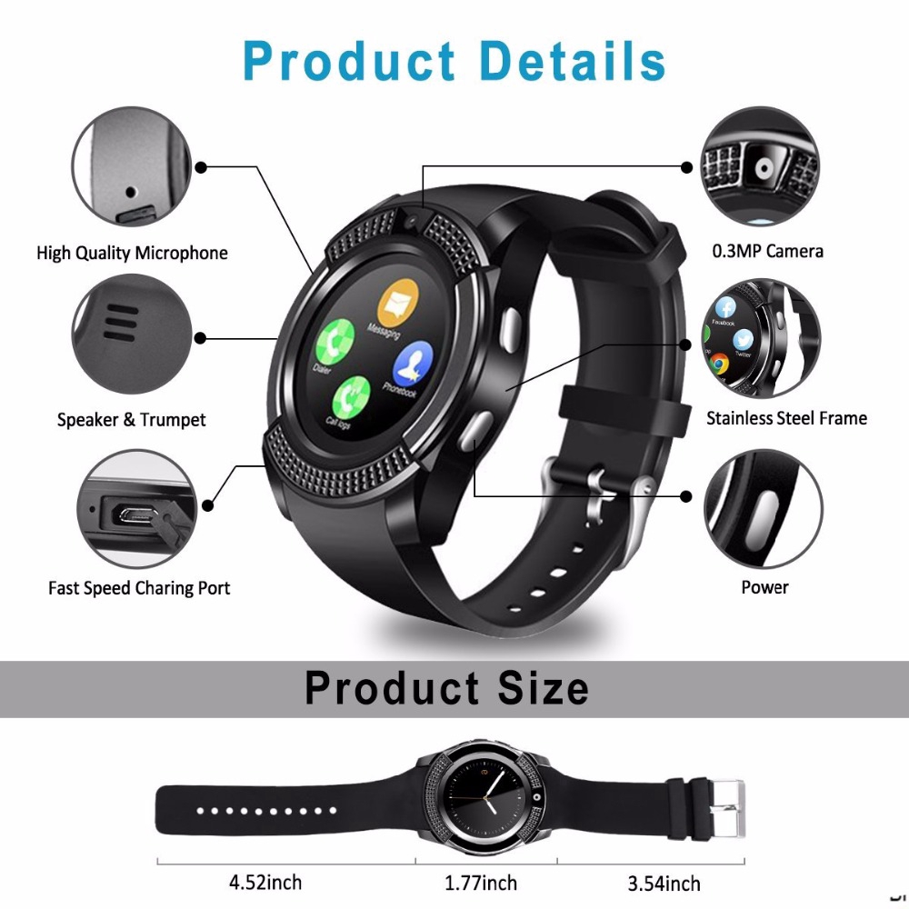V8 Smart Watch Touch Screen Smart Bracelet Step Count Sedentary Sleep Reminder For Android And IOS