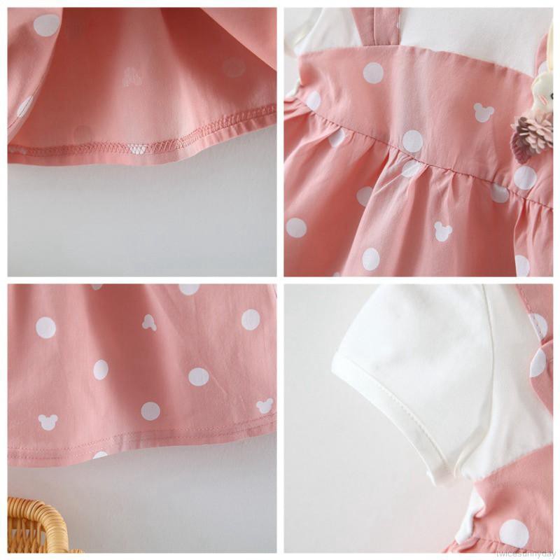 Đầm cotton ngắn tay , in họa tiết chấm bi cho bé gái