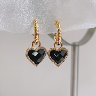 Bông Tai Hình Trái Tim Màu Đen Đính Đá Zircon Phong Cách Âu Mỹ Thời Trang Cho Nữ