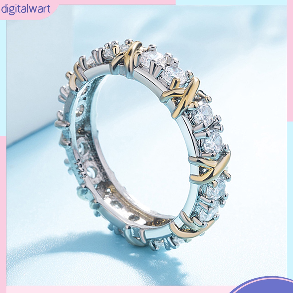 Nhẫn Mạ Bạch Kim Hình Chữ X Đính Đá Xinh Xắn Cho Nữ