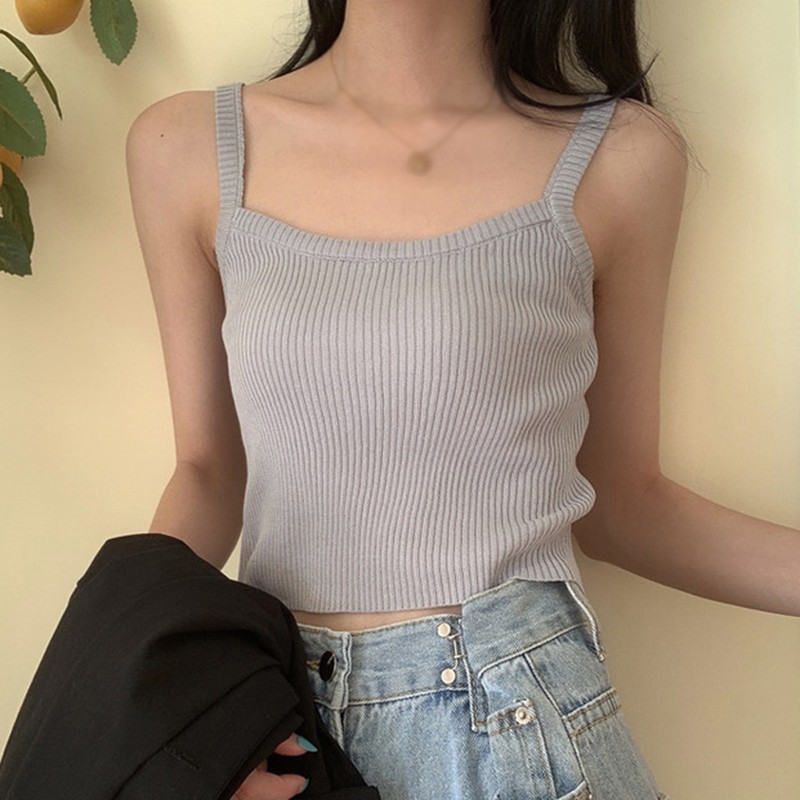 Áo hai dây dệt kim màu trơn thời trang cho nữ