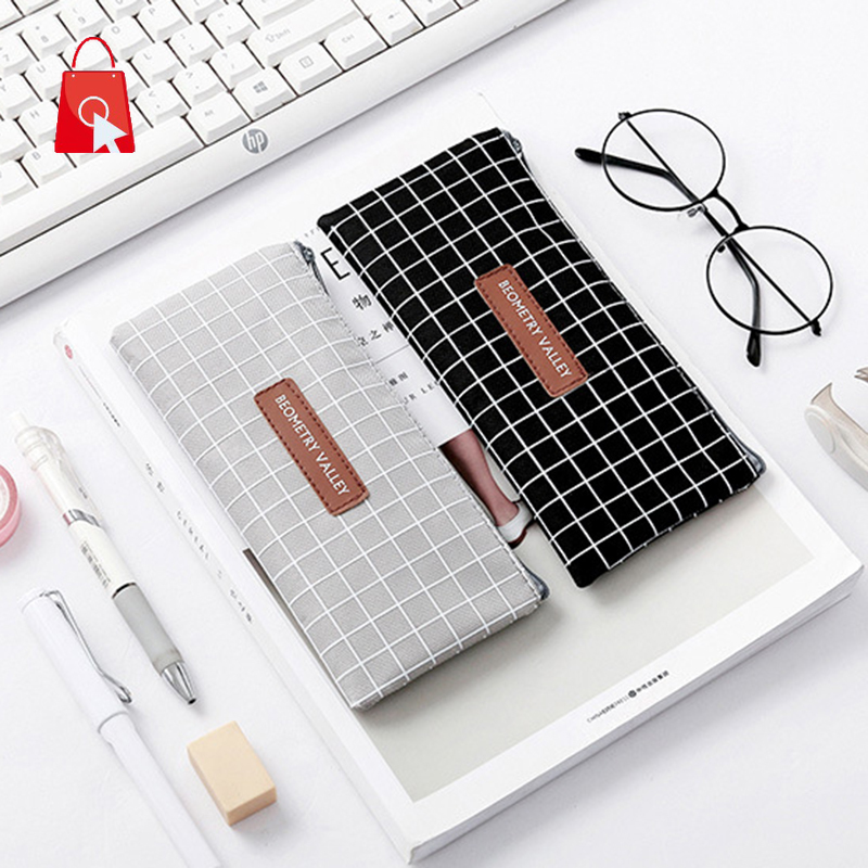 Túi Đựng Bút Canvas Ngăn Rộng Họa Tiết Chấm Bi Jp1
