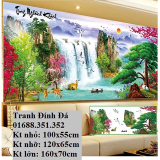 tranh đính đá phong cảnh tùng nghênh khách kt 1m6