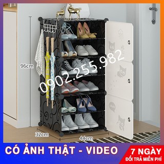 💥💥THANH LÝ TỦ GIÀY LẮP GHÉP💥💥TỦ NHỰA ĐỰNG GIÀY DÉP KIỂU MỚI 6 Ô (chia ô) THÂN ĐEN CỬA TRẮNG ĐỤC CÓ HỌA TIẾT  SIÊU HO