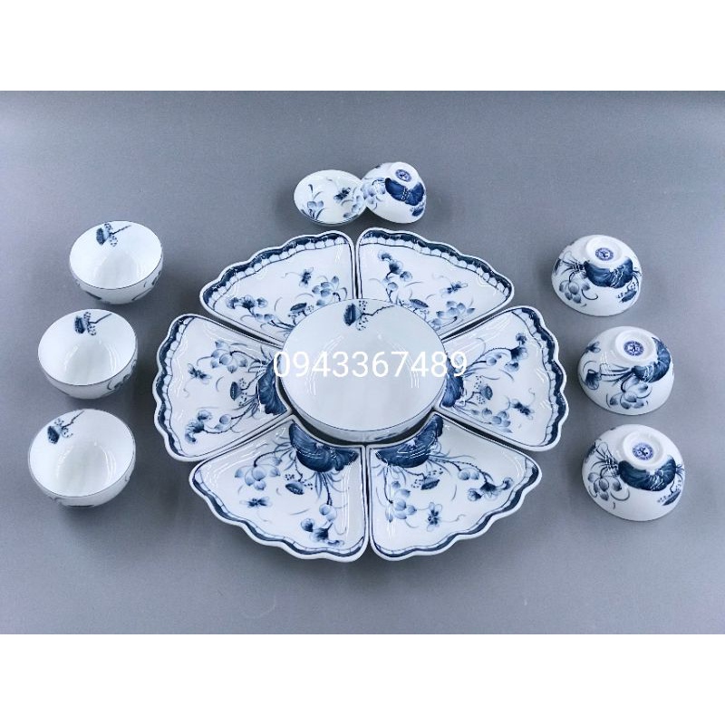 Bộ bát đĩa hoa mặt trời vẽ sen, chuồn ĐK 48cm, 58cm. Sứ Bát tràng