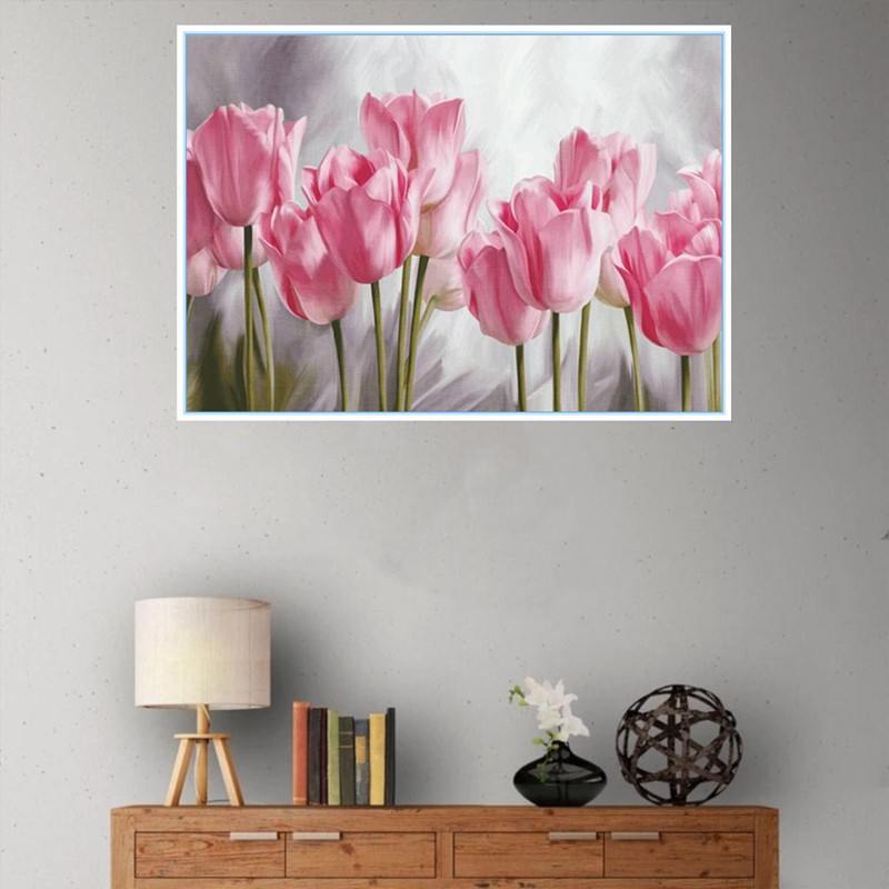 Tranh Đính Hạt Cườm Tự Làm Hình Hoa Tulip Màu Hồng
