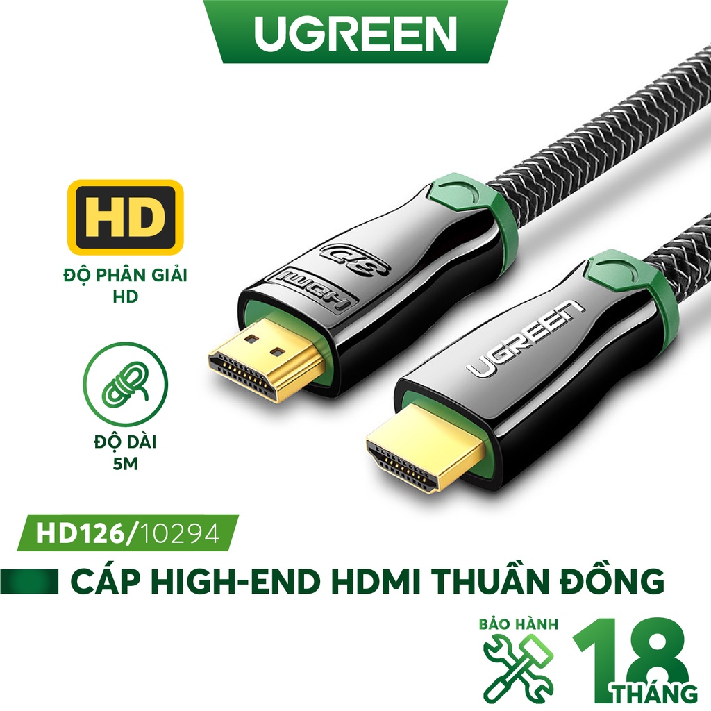 [Mã ELMALL5 giảm 5% đơn 300K] Cáp HDMI High-End 10.2Gbps 19+1 đồng đầu hợp kim độ dài từ 1-12m UGREEN HD126