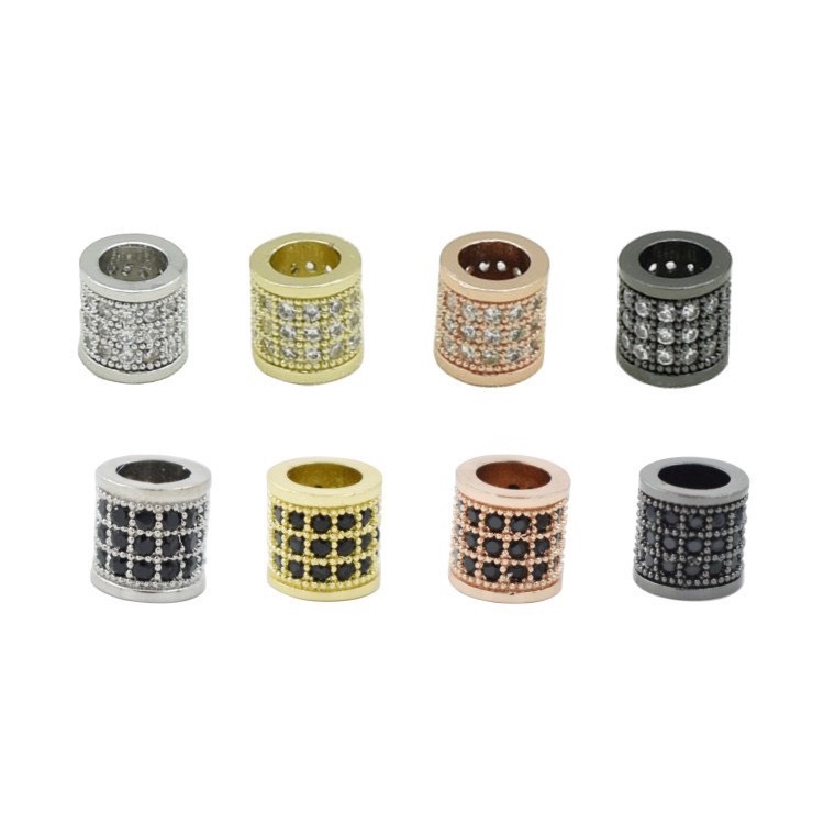 Hạt Trụ Tròn Cao đính kim cương thời trang - Charm Phụ Kiện Vòng Tay Phong Thuỷ Trang Sức Nam, Nữ Kim Loại Đồng Zircon