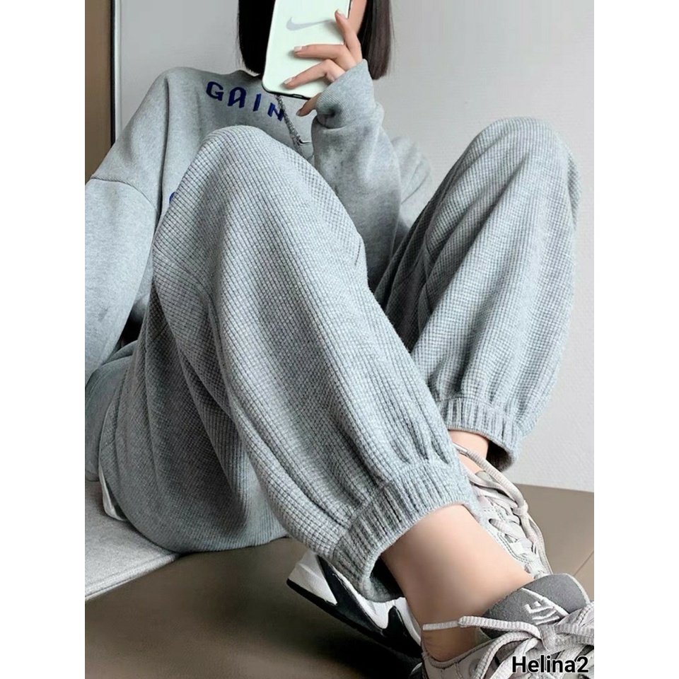 Quần Nữ dáng jogger chất Nỉ tổ ong dày dặn phom rộng dáng suông bo gấu siểu đẹp QN767