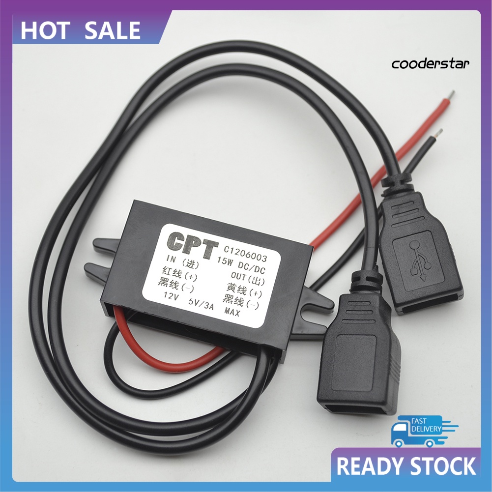 Bộ sạc chuyển đổi hai cổng USB 12V sang 5V 3A cho máy tính bảng/điện thoại