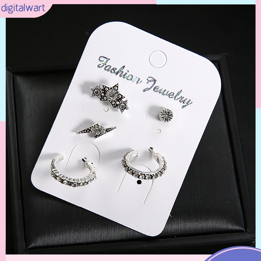 Set 5 Khuyên Tai Đính Đá Kiểu Dáng Thời Trang Thanh Lịch Dành Cho Nữ