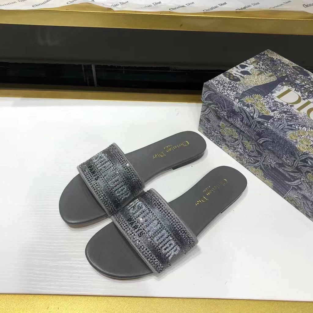 #Xăng đan Cotton Đế Bằng Thêu Họa Tiết Mới Cho Nữ Không Hộp