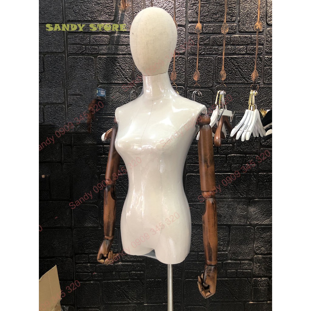 Manocanh bán thân tay giả gỗ + Đầu vải ( Hàng Nhập Khẩu )