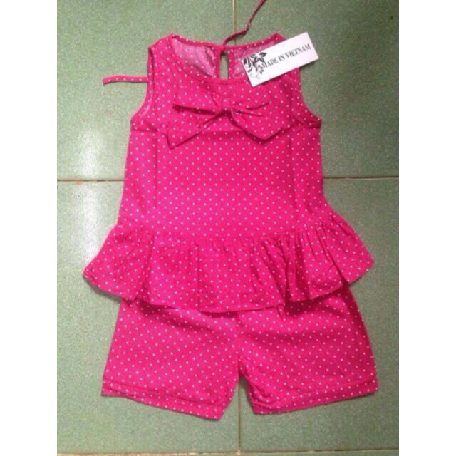 Bộ thô mềm nơ cổ quần hoa