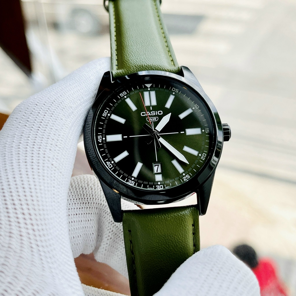 Đồng hồ Nam dây da xanh lá Casio MTP VD02BL-3E Size 41mm - Chống nước 5ATM Bảo hành 1 năm Hyma watch