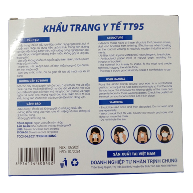 Khẩu trang thời trang cao cấp chống bụi và vi khuẩn TT95, 10 chiếc/ hộp – Health Kingdom