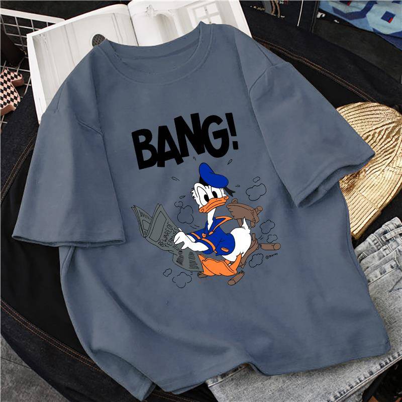 NRVP Áo thun tay ngắn dáng rộng họa tiết hoạt hình dễ thương phong cách Hàn Quốc 2021 cho nữ