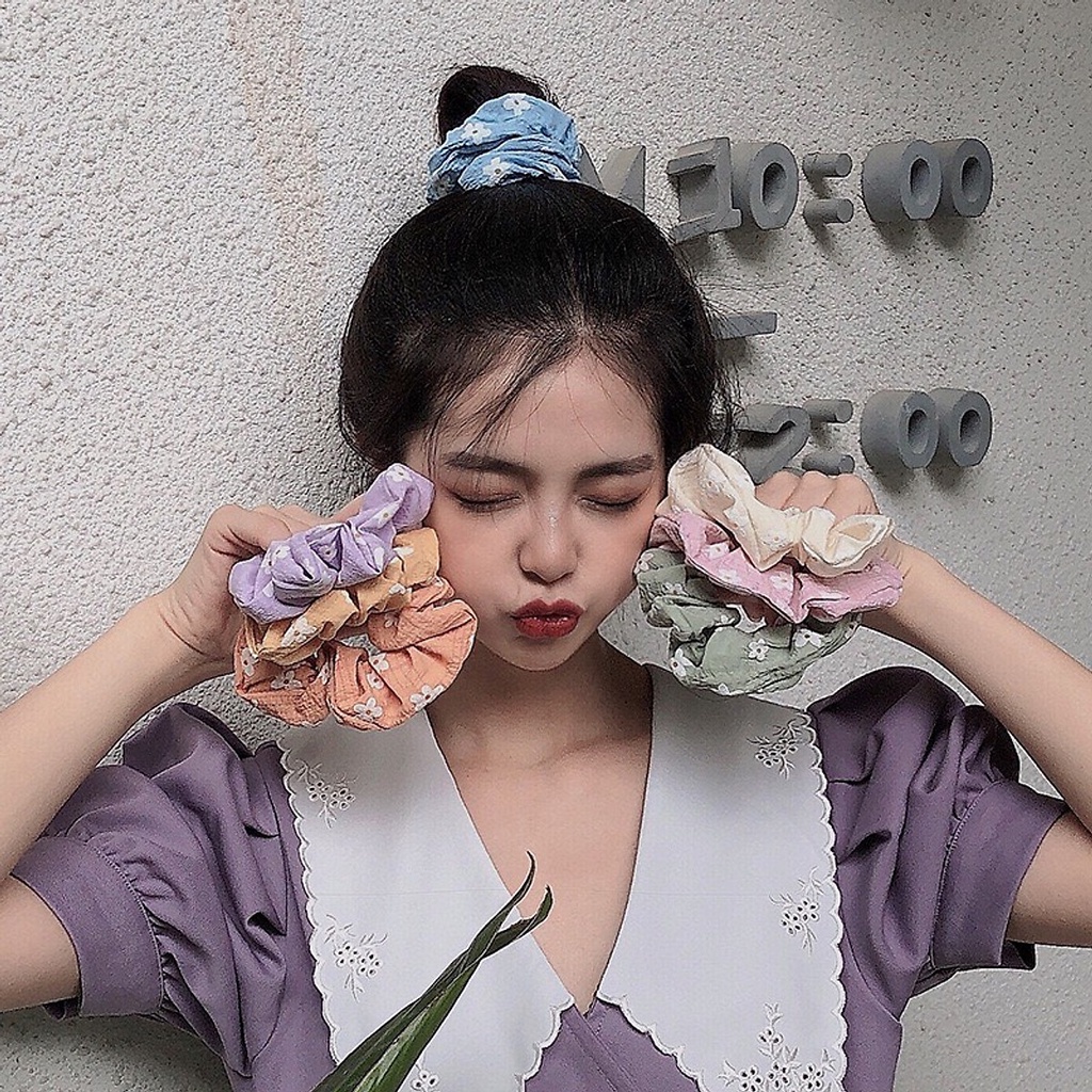 Dây chun buộc tóc vải scrunchies họa tiết hoa phong cách Nhật Hàn cực đẹp