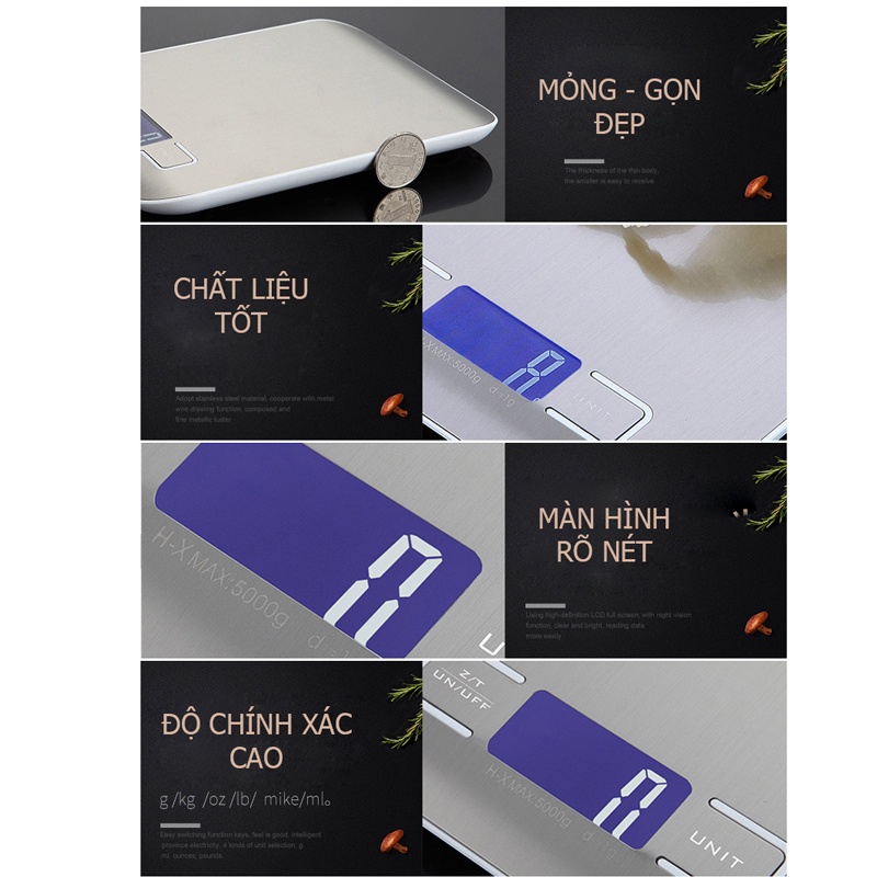 Cân tiểu ly điện tử nhà bếp BOH-2012 định lượng 1g - 5kg 10kg làm bánh độ chính xác cao - cân KHALIK