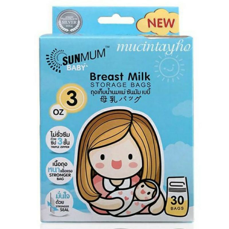 Túi trữ sữa Sunmum  thái màu xanh dung tích 250ml và 100ml