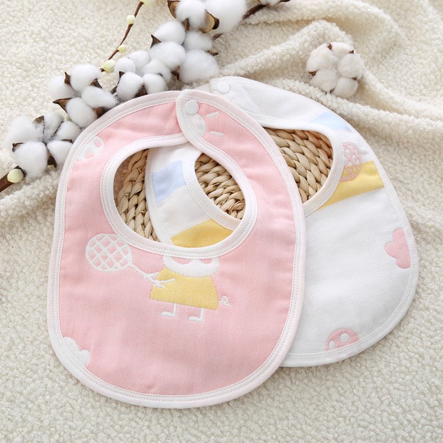 Yếm ăn dặm, yếm chữ U chất cotton 2 mặt in hình cho bé