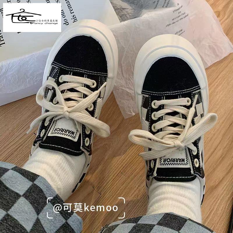 Giày Thể Thao Canvas Đế Dày Mũi Tròn Màu Trắng Đen Thời Trang Cho Nữ