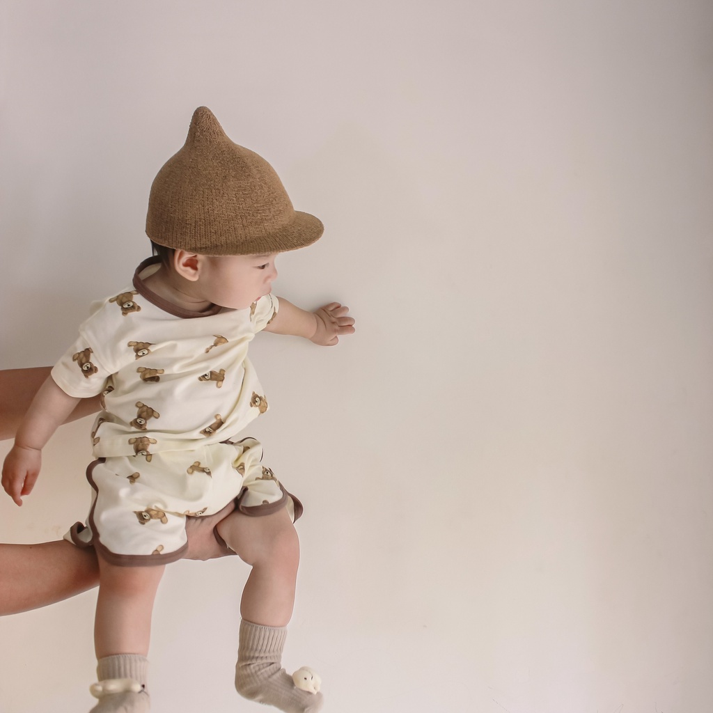 Set Áo Thun Tay Ngắn &amp; Quần Short In Hình Gấu Dễ Thương Cho Bé Trai &amp; Gái