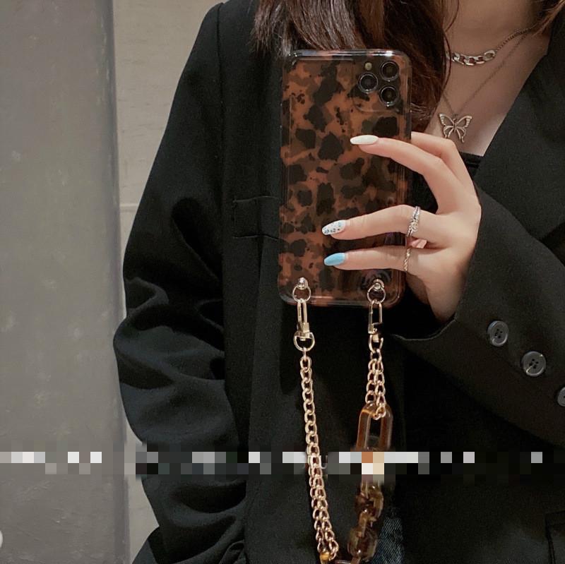 Ốp Điện Thoại Màu Hổ Phách Phối Dây Xích Cho Iphone 12 Apple 11pro Max Xr / Xs 7 / 8p | BigBuy360 - bigbuy360.vn