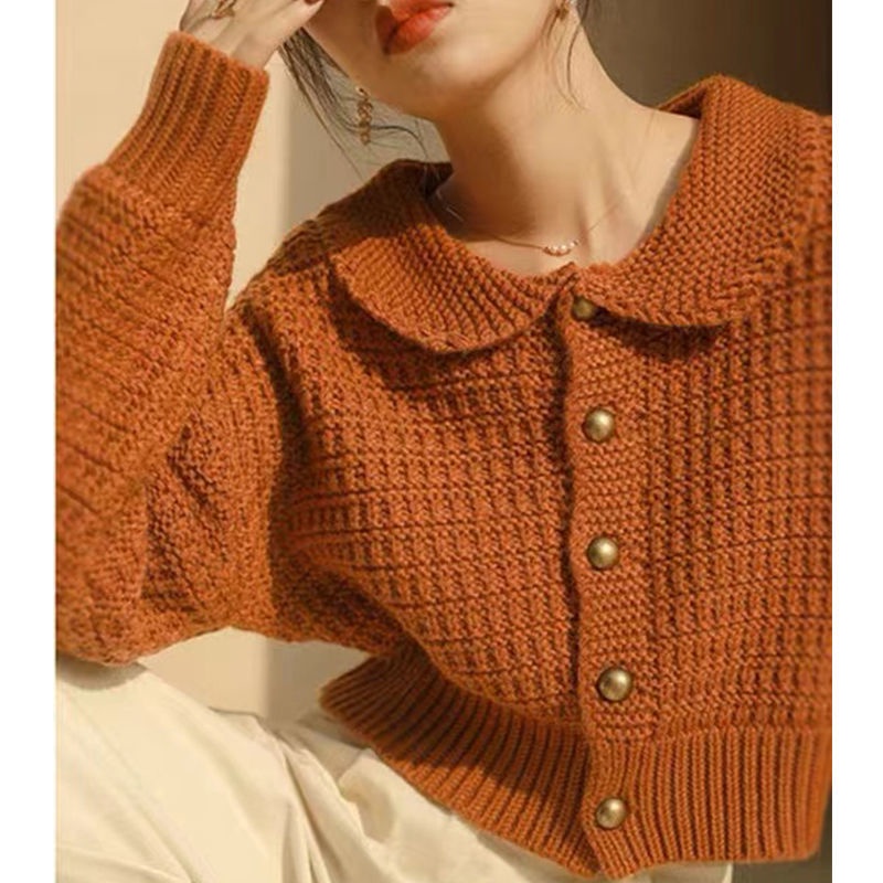 Áo Khoác Cardigan Dệt Kim Cổ Búp Bê Phong Cách Pháp Thời Trang Xuân Thu Mới Cho Nữ