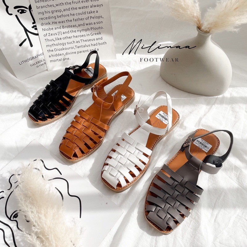 SANDAL NỀN NÂU RỌ BÍT MŨI SÁU DÂY F0098