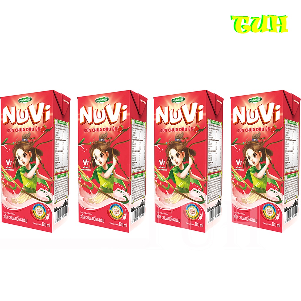 THÙNG 48 Hộp Sữa Chua Dâu Ép Nuvi 180ml Giúp Bé Phát Triển Trí Não, Chiều Cao Cho Bé