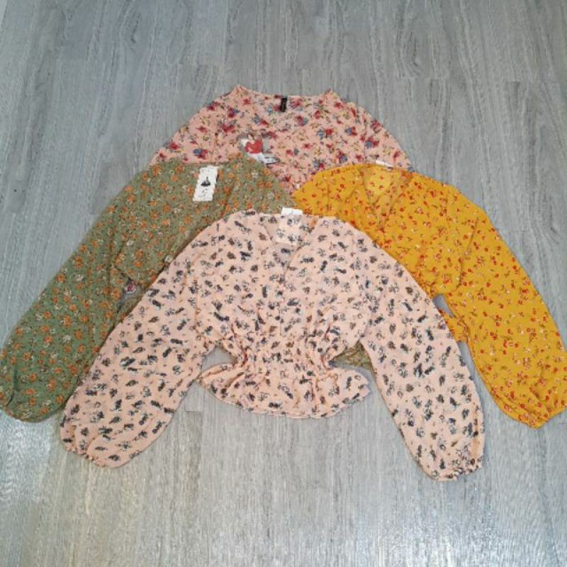 Áo hoa tay phồng nhúng eo | BigBuy360 - bigbuy360.vn