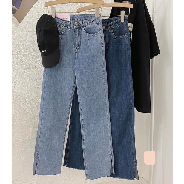 Quần Jeans Nữ Ống Suông Rộng Xẻ Cạnh Siêu Hách Chân Fullsize 2 Màu Ulzzang Q61