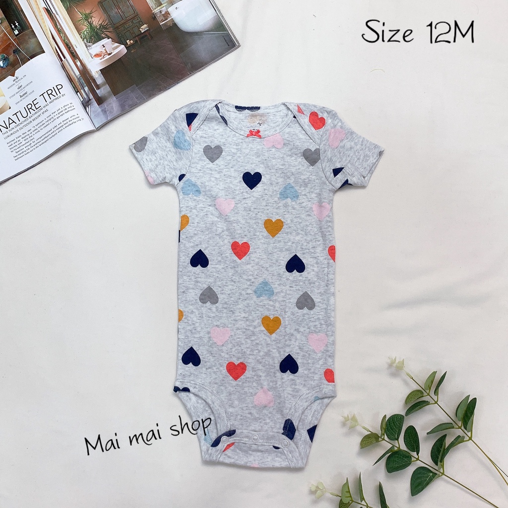 (9-12M chọn màu- gái) Body chip TAY NGẮN CÁNH TIÊN xuất dư cổ tròn, cổ đáp chéo cho bé gái sz 9-12M- Bộ liền thân cho bé