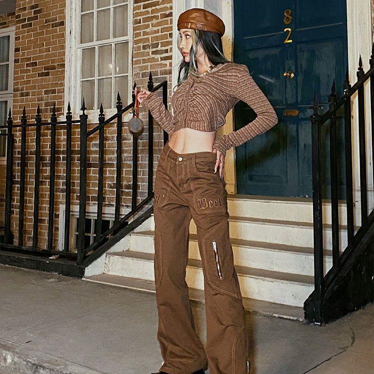 Quần Jeans Nữ Dài Ống Loe Thêu Chữ Thời Trang Hàn Quốc