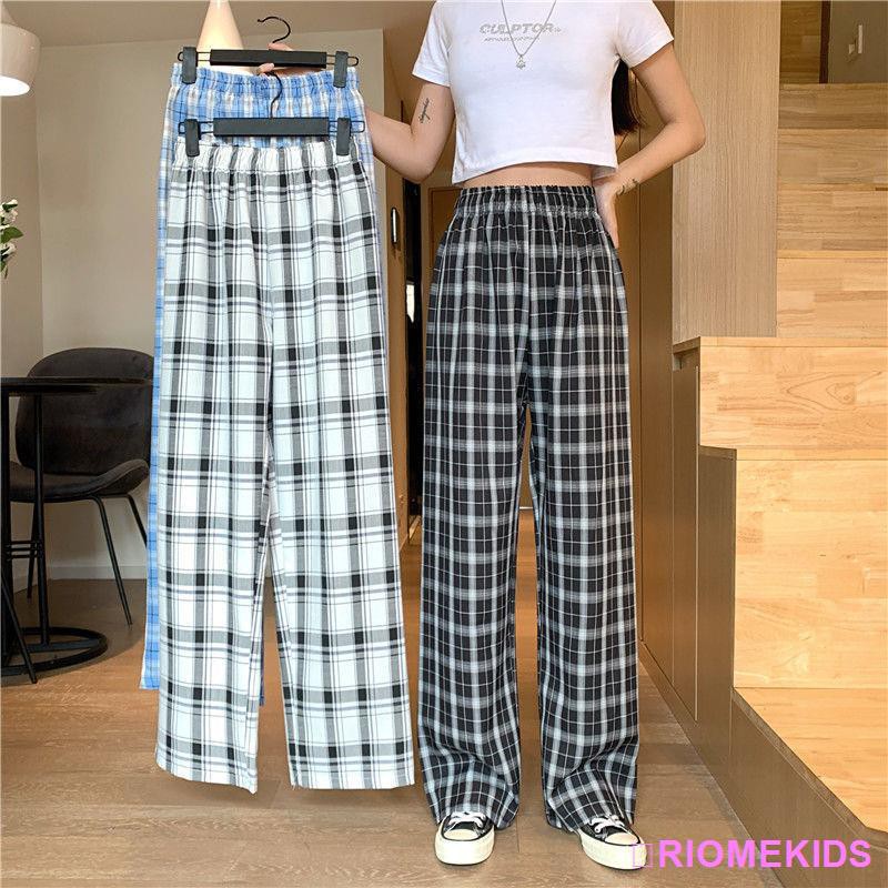 🔥Ready Stock🔥Korean fashion classic plaid wide-legged pants