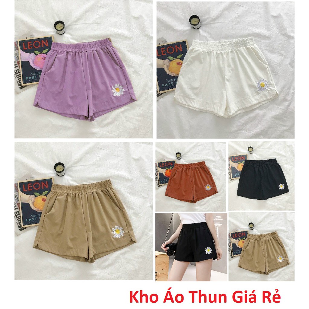 [Có kèm video] Quần short cotton in hình hoa cúc nữ siêu xinh