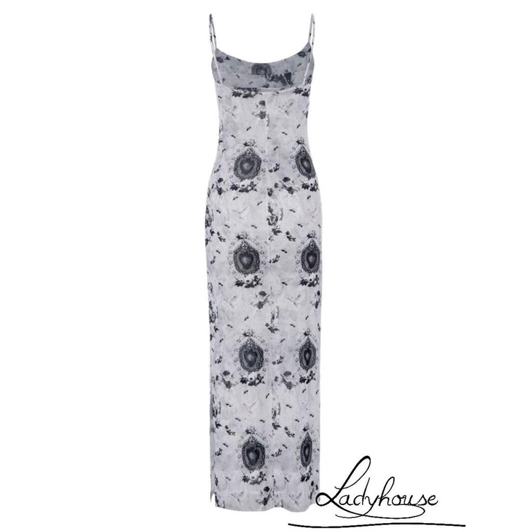 Đầm Hai Dây Ôm Dáng Xẻ Tà In Họa Tiết Thiên Thần Dành Cho Nữ Đi Tiệc Bãi Biển