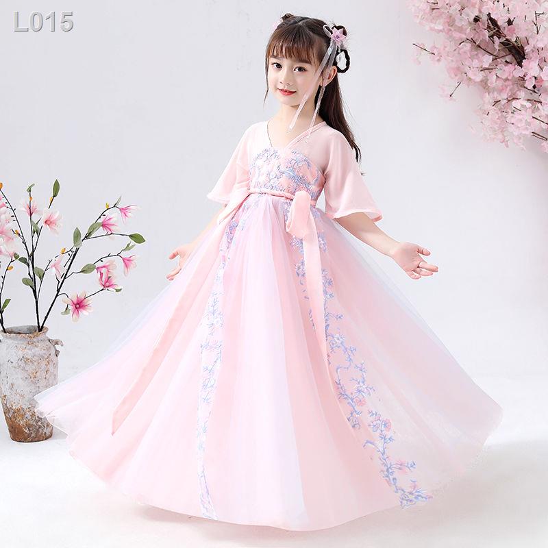 【HOT】Cô gái Hanfu Trang phục cổ của trẻ em Siêu tích Váy Ru Phong cách Trung Quốc Hoa anh đào Công chúa 12 tuổi