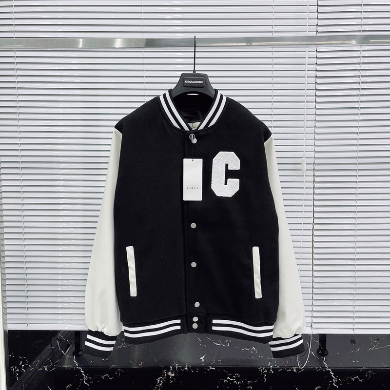 Áo khoác bomber dạ nam nữ tay da phối thêu chữ C xù bông hai mặt bo chun 2 lớp lót gió trong ấm áp