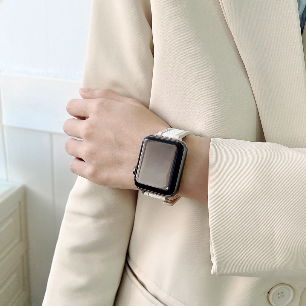 Dây Đeo Vải Canvas / Da 40mm 44mm 41mm 45mm 38mm 42mm Thời Trang Cho iWatch series 8 7 6 5 SE 4 3 2